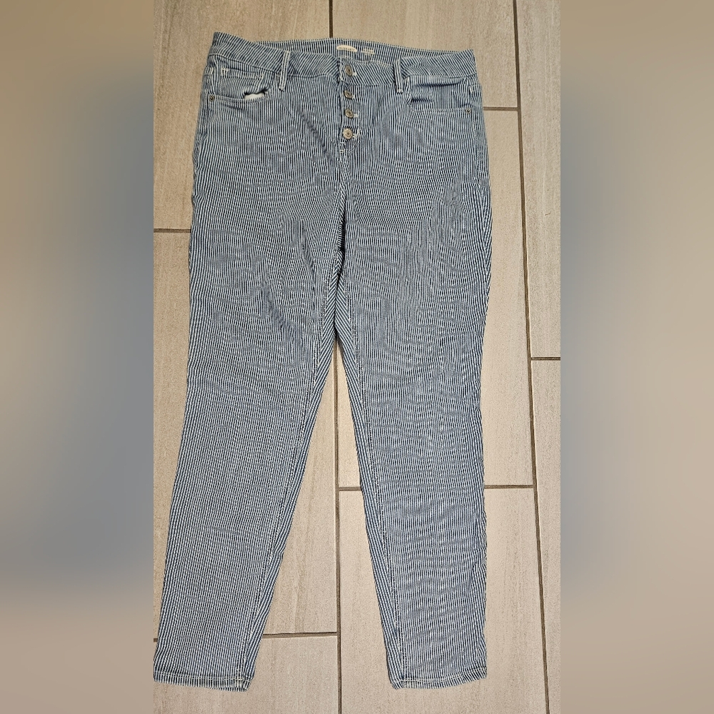 Old Navy Blue And White Strip Rock Star Railroad Jeans. Button Fly. Midrise Size